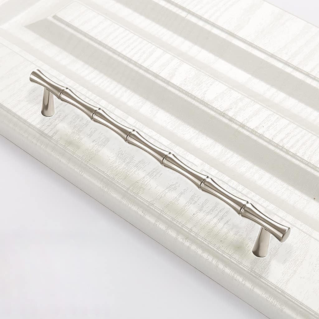 6Pcs Bamboo Shape Solid Zinc Alloy Cabinet Knobs Handle pulls, Dresser Drawer Cabinet Cupboard Closet Door Pull Decorative Furniture Accessories Knobs (Silver, Length 8.7"/Hole Distance 7.6")