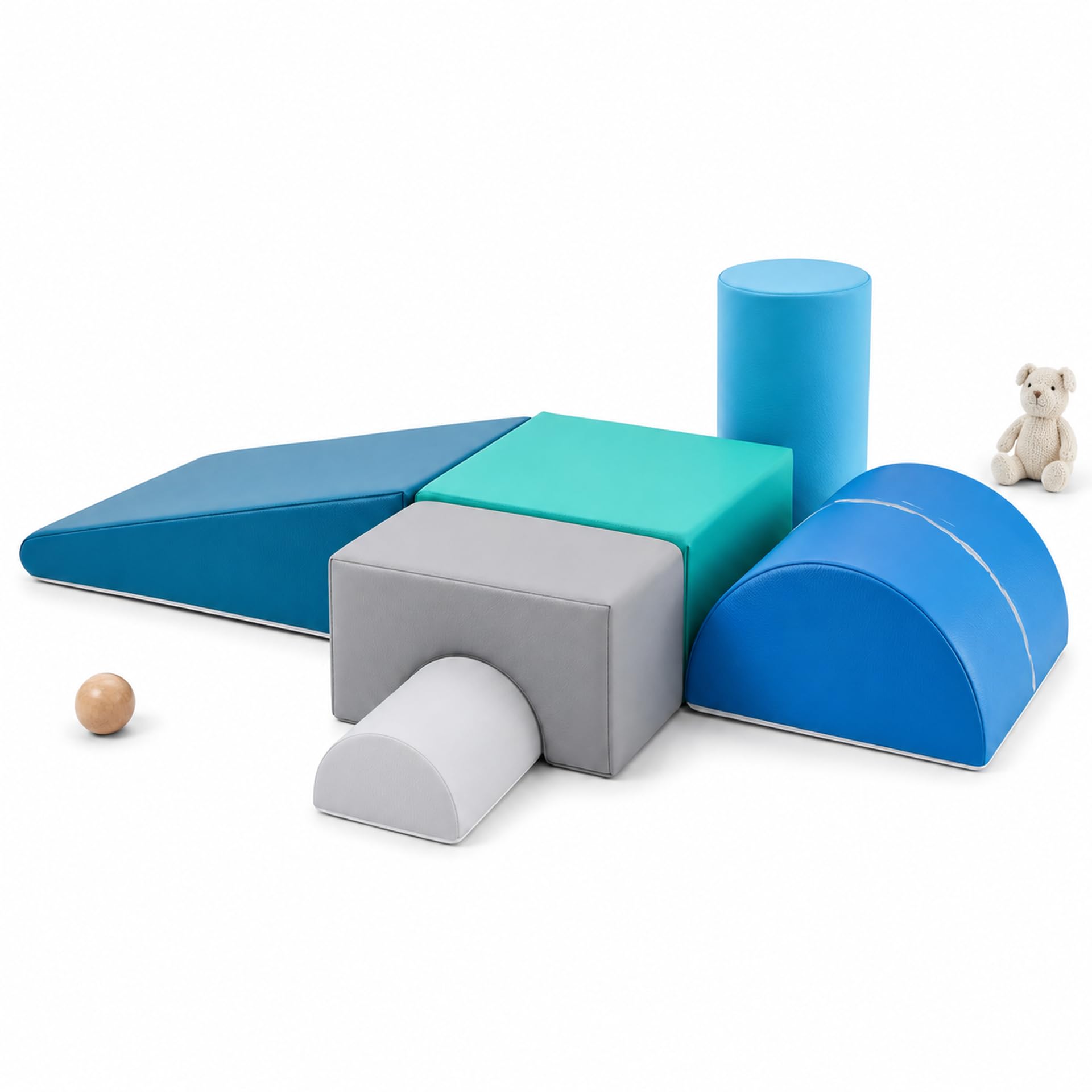 JungleDove Blocchi per Bambini in Schiuma Set: 6 Pezzi Pelle PU Set da Gioco Blocchi Morbidi per Bambini - Arco Ellittico Percorso a Ostacoli per Infanzia per Soggiorno Cameretta e Asilo Nido