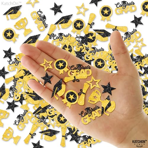 Image of Graduation Decorations 2026 | Glitter, Black and Gold Graduation Confetti - Pack of 300 | Congrats Grad Confetti, Class of 2026 | Grad Hat, Star Confetti for Police Grad Decorations, KatchOn