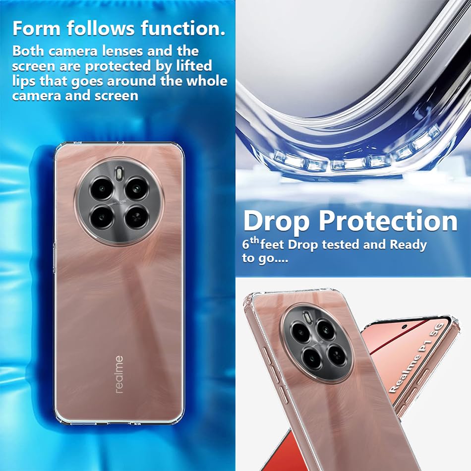 Image of Fashionury Crystal Clear Case for Realme P1 5G | Yellowing Resistance | Transparent TPU Silicone | Raised Camera Lips | Slim Transparent Cover