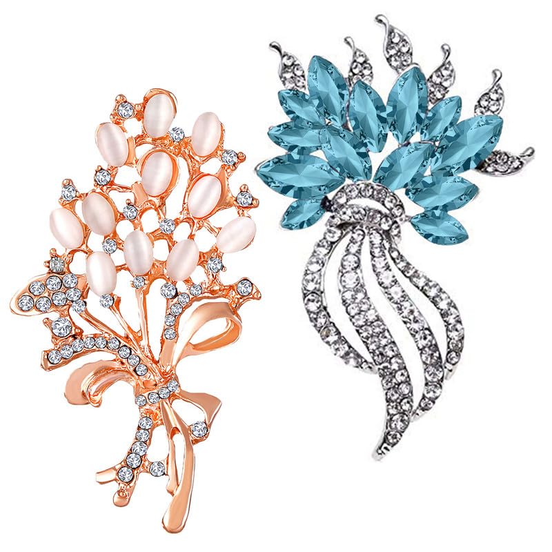 Combo of Aqua Blue and white Crystals with Rose Gold & Rhodium Plating Wedding Brooch for Women (CO1105630M)-image-18