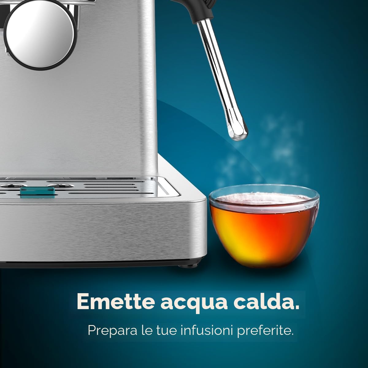 Cecotec Macchina da Caffè Express Barista Power Espresso 20 Barista Mini 1465 W, 20 bar, Manometro e ThermoblocK, Vaporizzatore Orientabile e Braccio con Doppia Uscita, 1,8 L di Capacità