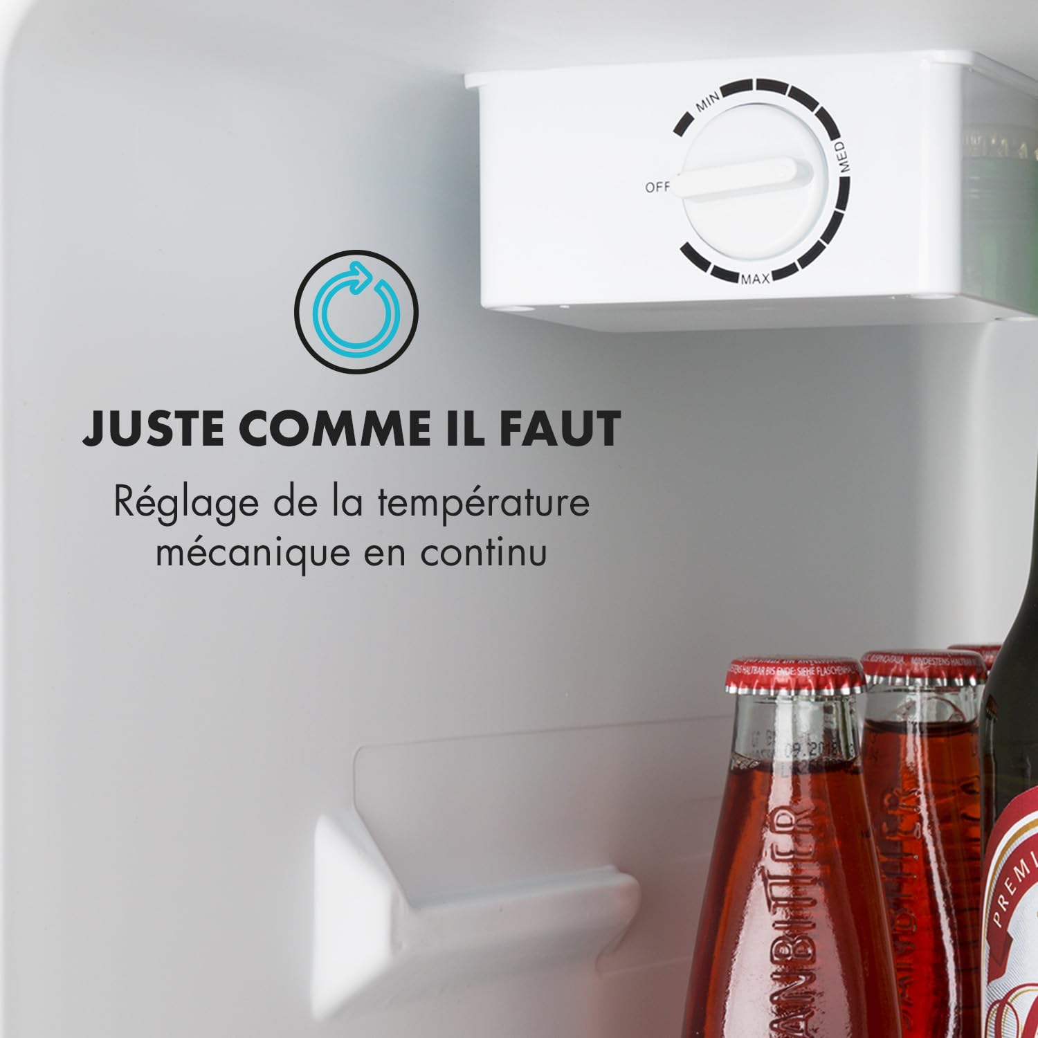 KLARSTEIN Cool Kid - Réfrigérateur à boissons, mini-réfrigérateur, mini-bar, 66 litres, classe d'efficacité énergétique E, 109 kWh/an, sur pied, 45x63x51 cm (LxHxP), 42db, gris argent