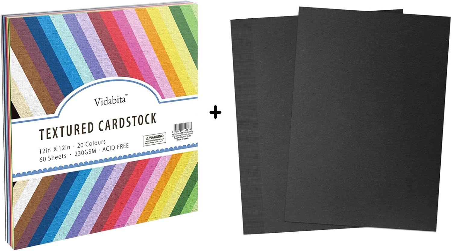 60 Sheets Linen Textured Colored Paper 12x12 Inch & 50 Sheets A4 Black Cardstock 130lb