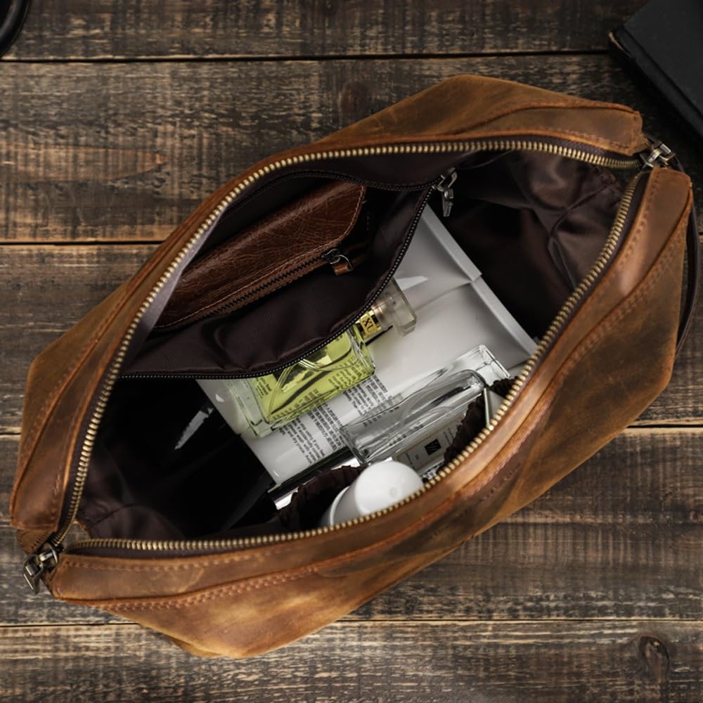 Kulturbeutel for Männer, wasserdichter Reise-Kulturbeutel aus Leder, Organizer, perfekt for die Rasur, Pflege, Dopp-Kit und den Geschäftsurlaub im Haushalt, Kosmetiktasche mit tragbarem Griff