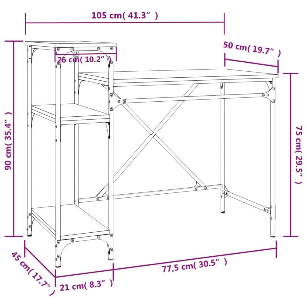 Scrivania Porta Computer con 3 Ripiani 105x50x90 cm Nera | Scrittoio salvaspazio in stile industriale con scaffali portaoggetti, ideale per studio, ufficio o camera da letto.