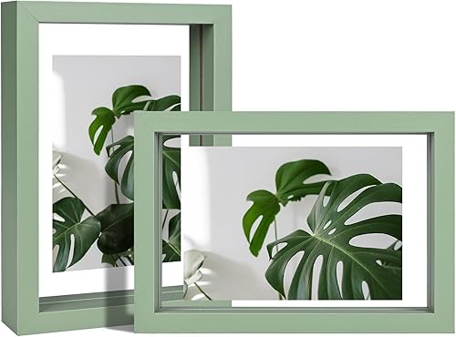 Miniatura 19 de Egofine Juego de 2 marcos flotantes de 8 x 10 pulgadas, marco de fotos de plexiglás doble, hecho de madera maciza, fotos de cualquier tamaño de