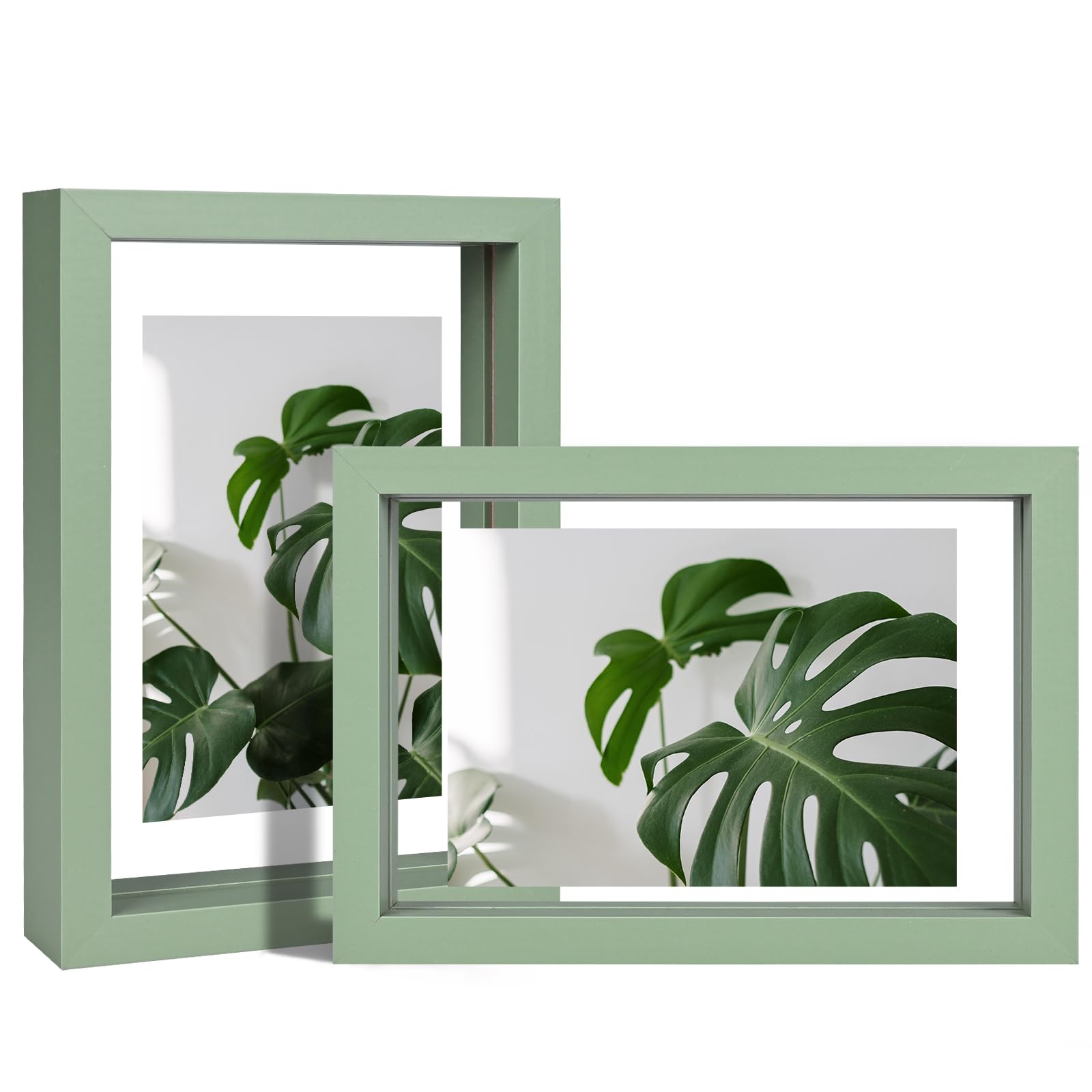 Egofine 4x6 Floating Frames Set of 2, Double Plexiglass Picture Frame, Made of Solid Wood Display Any Size Photo up to 4x6, Wall Mount or Tabletop