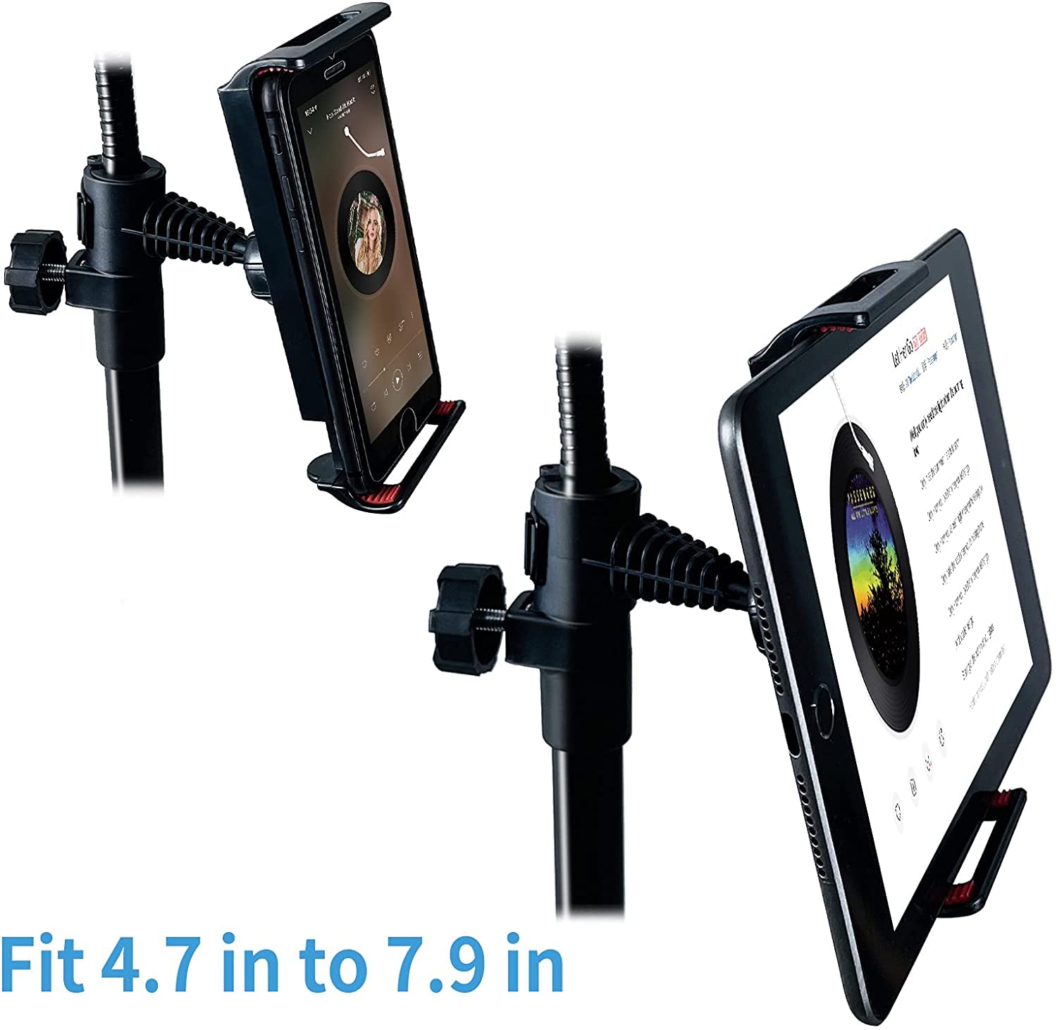 LIUGAST Supporto per microfono portatile con supporto per telefono, treppiede a collo d'oca regolabile da 0,9 a 1,8 m, 2 clip per microfono standard, nero