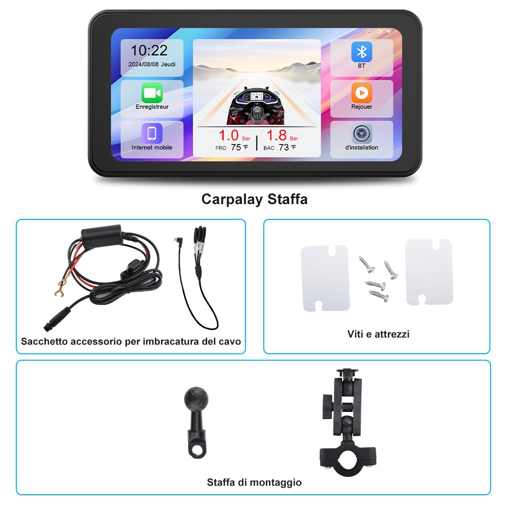 AWESAFE CarPlay Moto, 6,25 pollici Wireless CarPlay Android Auto con DashCam frontale 2K