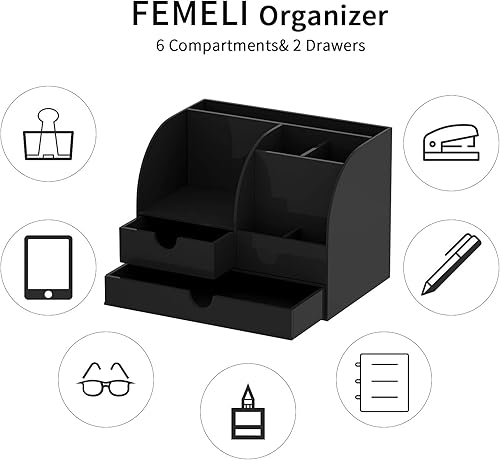Miniatura 5 de FEMELI Organizador de escritorio acrílico con 2 cajones, bonito almacenamiento de escritorio transparente para el hogar, la escuela, la oficina,