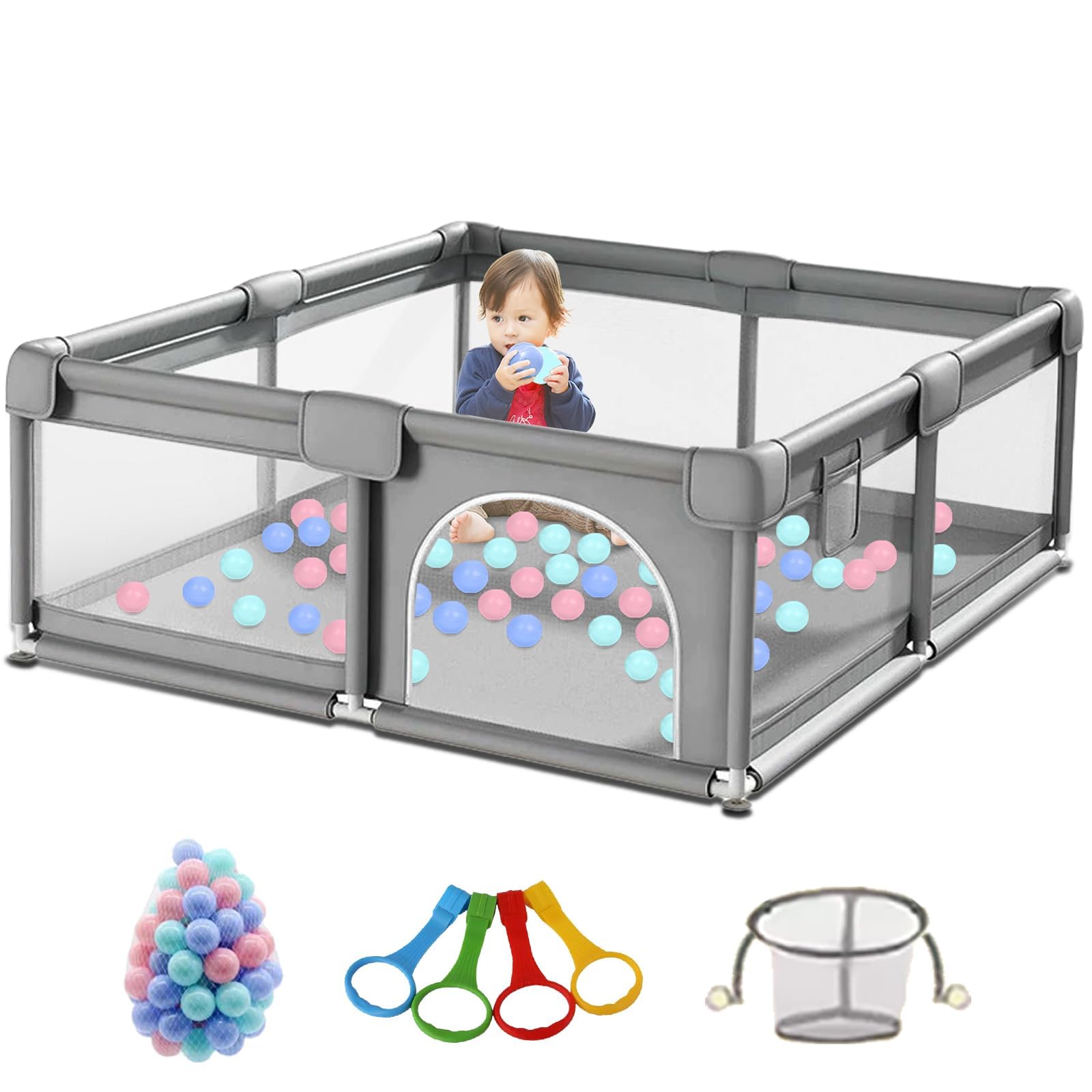 Laufstall Baby, Laufstall für Drinnen, Großer Laufgitter Baby, Kinderaktivitätszentrum Spielhof Spielplatzpark für Kinder mit Antikollisionsschaum (2.0 * 2.0M)
