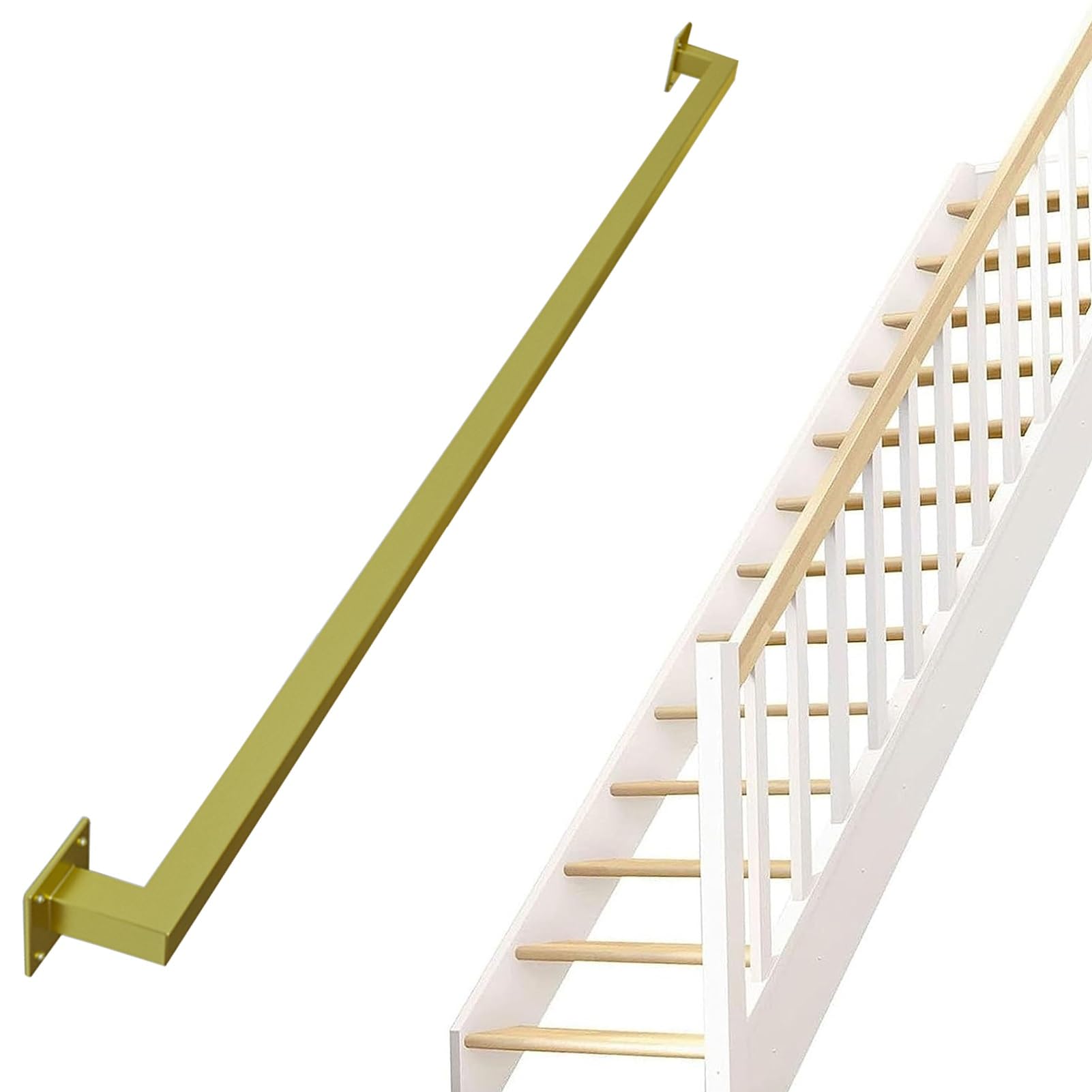 Handrail for Stairs, Non-Slip Metal Wrought Iron Handrails for Indoor Stairs Wall Mounted Home Garden Corridor Lofts Decking Railings(Gold,9.2ft/280cm)