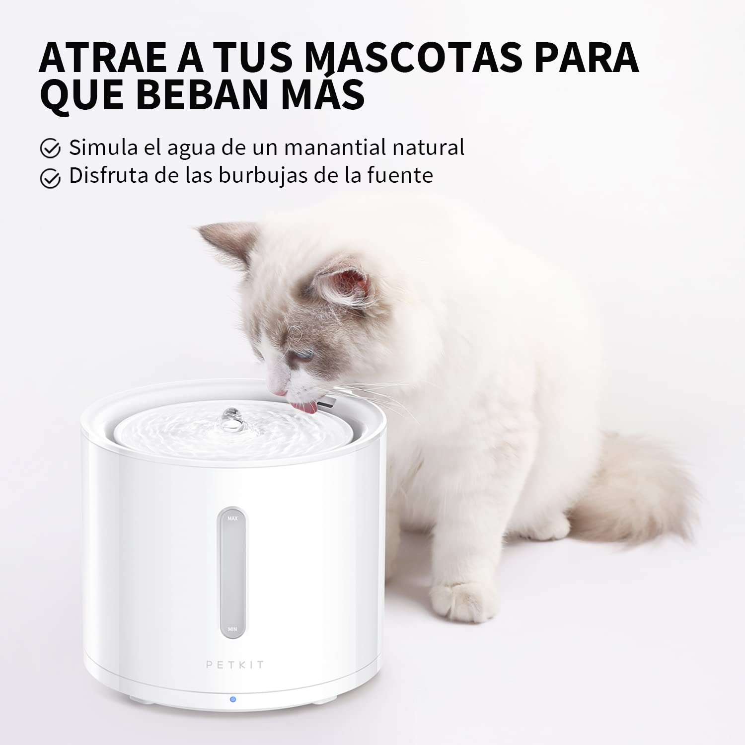PETKIT EVERSWEET Fuente para Gatos 2L, Bomba Inalámbrica, Control de App, Bebedero Gatos Automatico, Ultrasilencioso, 3 Flujos de Agua, Filtro Triple, Ventana de Nivel de Agua, Luz Led