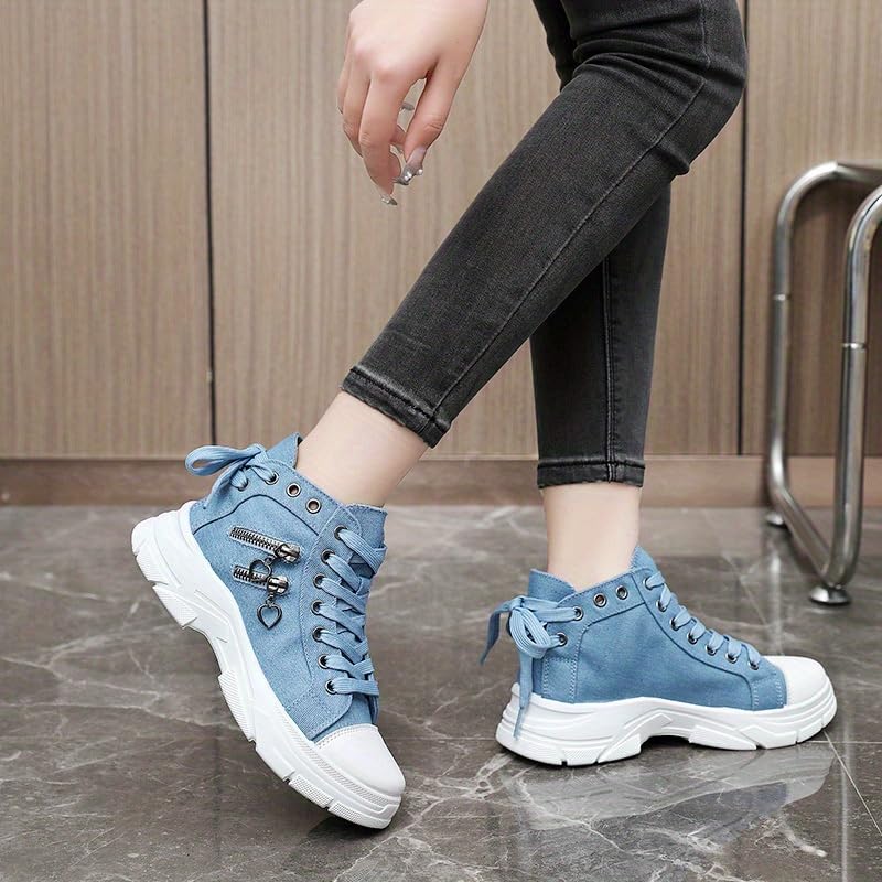 Women's High Top Sneakers - Zip Detail, Lace Up, Plus Size, Versatile Fashion Casual Platform Sports Shoes for All-Match4