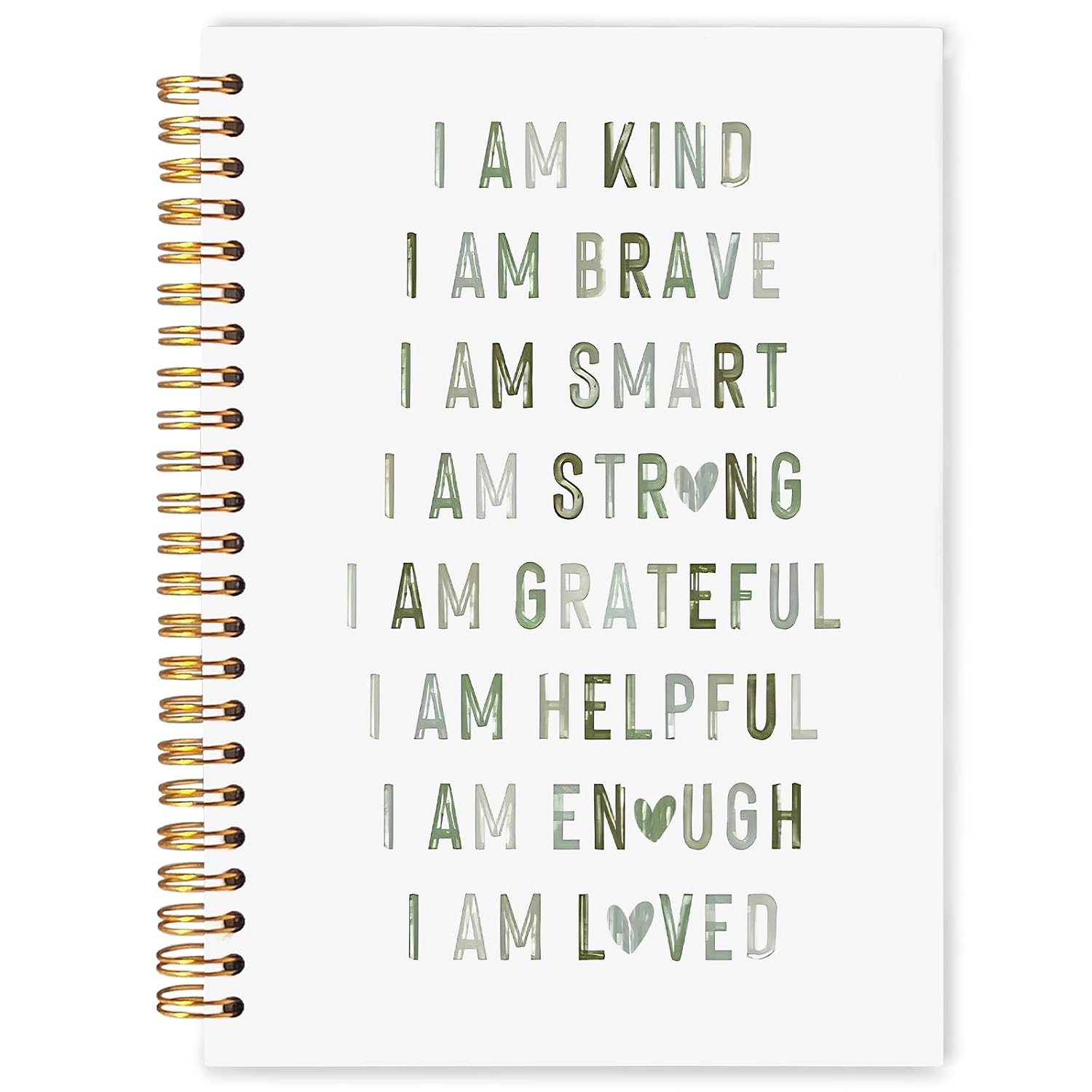 Sage Green Positive Affirmation Spiral Notebook Journal 5.5x8.3, Inspirational Journal for Women Men, Affirmations for Kids, I Am Kind Brave Smart Notebook