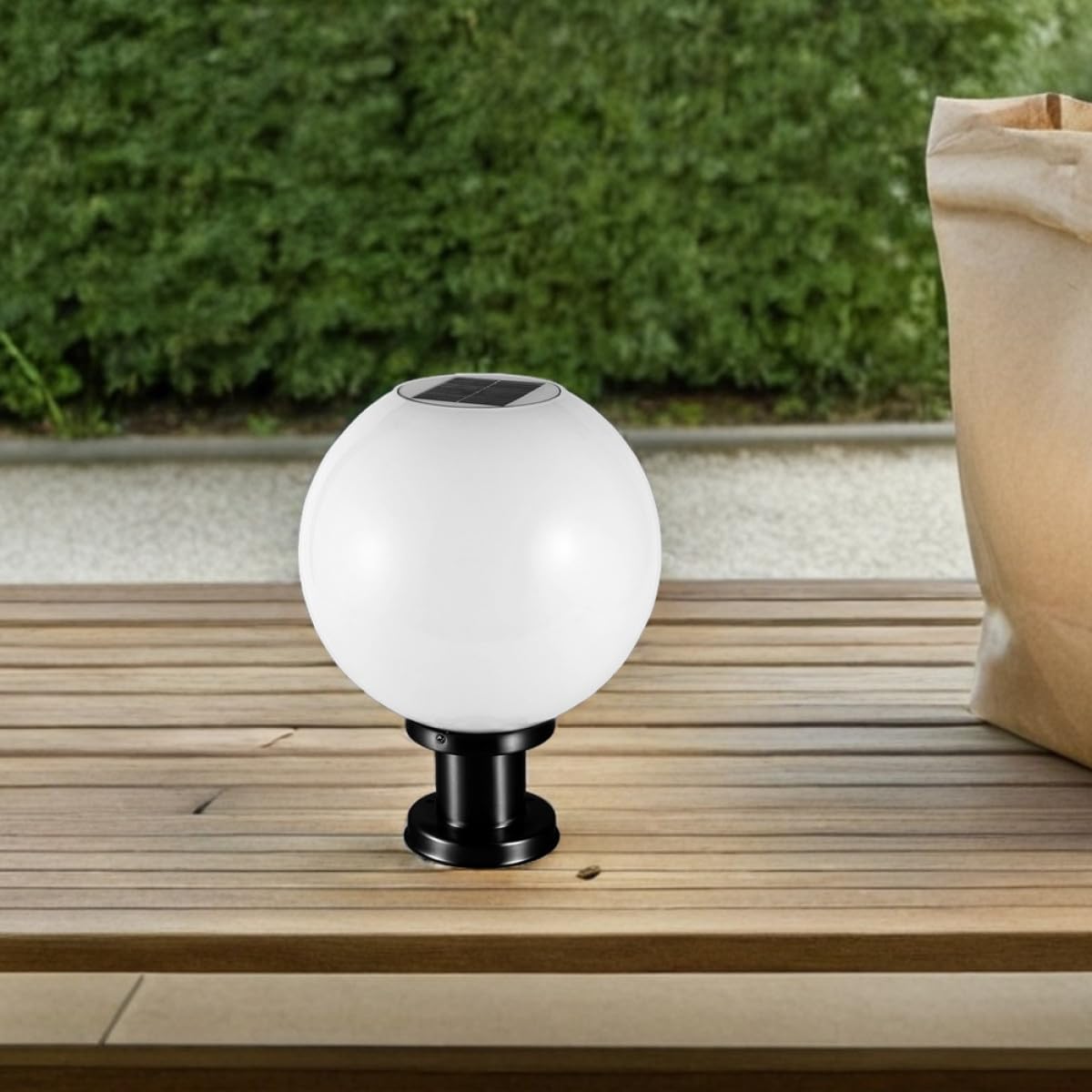 DOITOOL Lampioncino da Giardino Solare con Sensore Automatico, Sfera in Acciaio Inox e Acrilico, per Cortile e Vialetto
