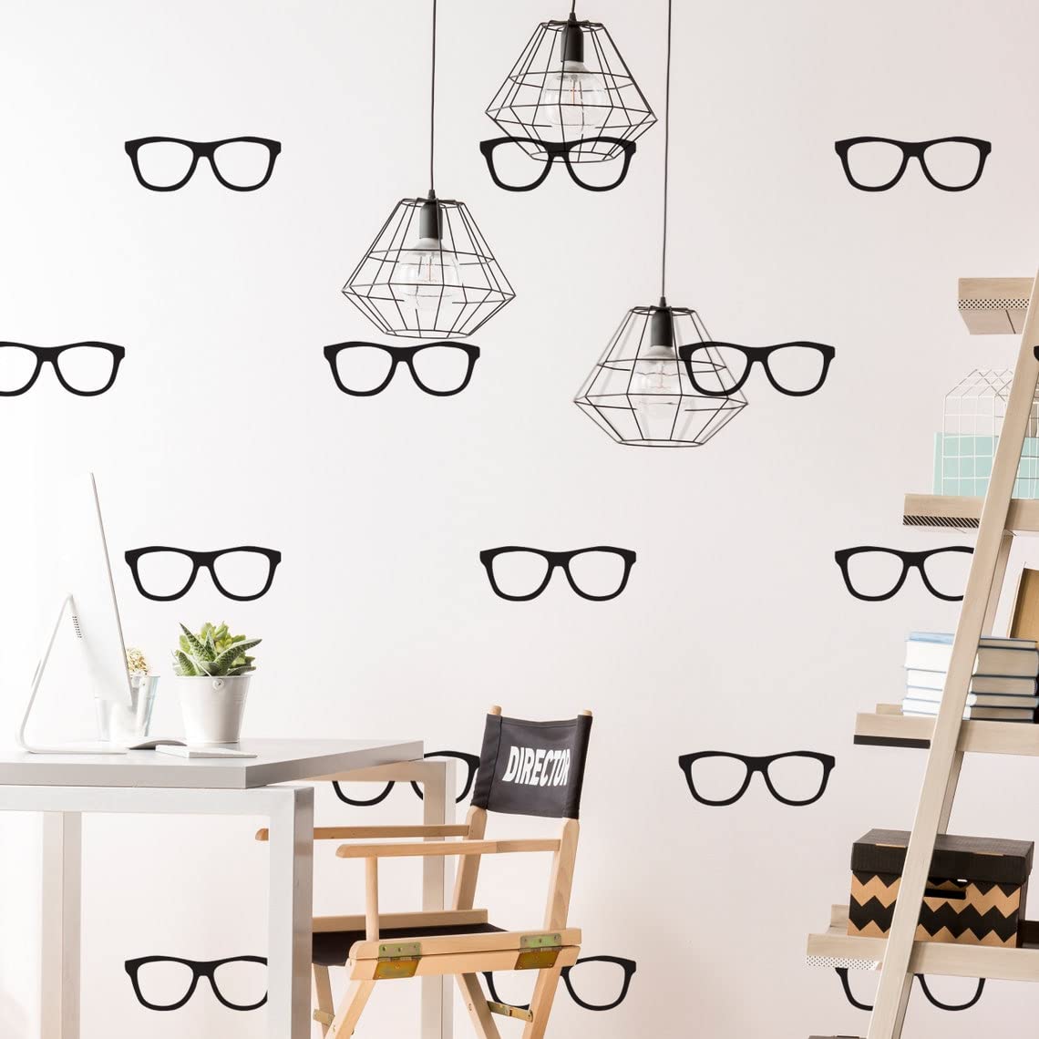 50x Glasses Wall Decals Decor - Spectacles Sticker for Bedroom Living Room - Gold Vinyl Decal Adhesive Pairs of Glasses Cell Stickers (3")