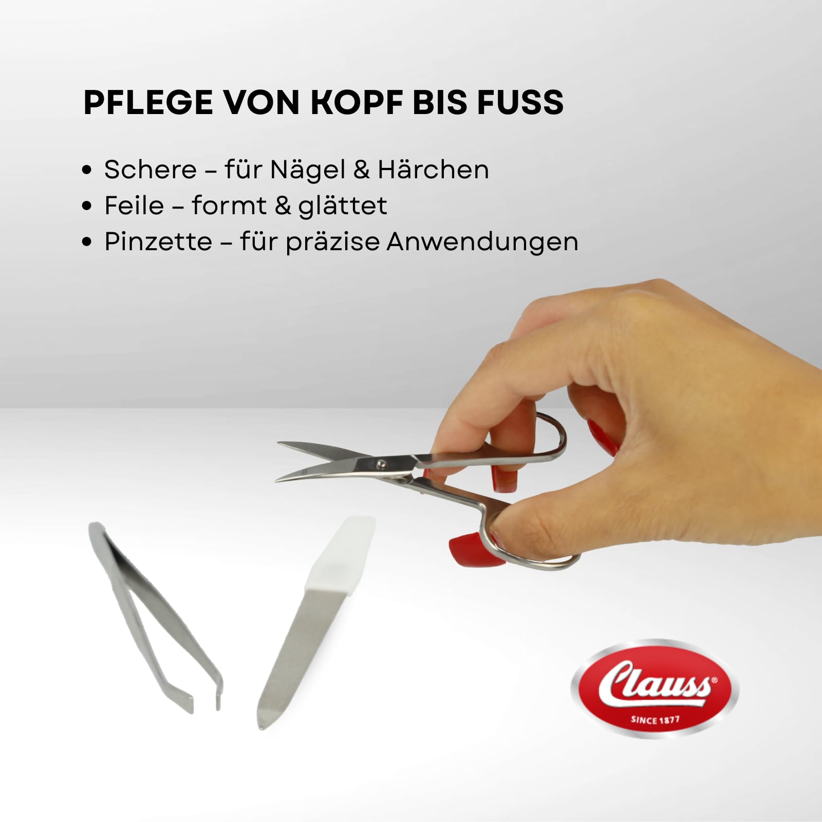 Clauss Set per la cura delle unghie con forbici, lime e pinzette | Set per unghie premium per manicure e pedicure | Astuccio per unghie per uso quotidiano e viaggi | BC-S10044