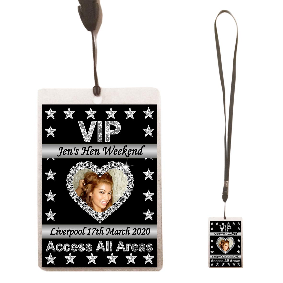 The Retouch Oasis Clear Personalised Glitter Effect Vip Pass Black Lanyard + Photo Badge/Card Hen Birthday Party