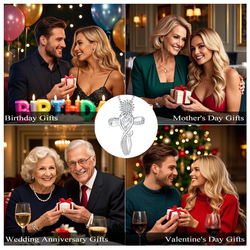 HeartMelody Birthstone Cross Necklace for Women Gold, Wedding Anniversary Birthday Sunflower Necklaces Gifts for Wife Her,Mom,14 K /18K White Gold Infinity Necklaces Womens Christian Everyday Jewelry with Heart Pendant 6