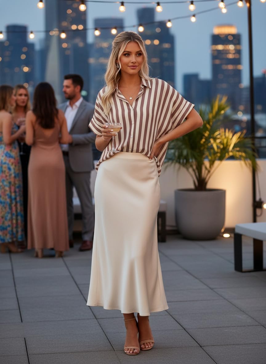 Summer Tops for Women Striped Button Down Shirts Collar Guaze Shirt Trendy Vacation Work Linen Blouse - Image 2