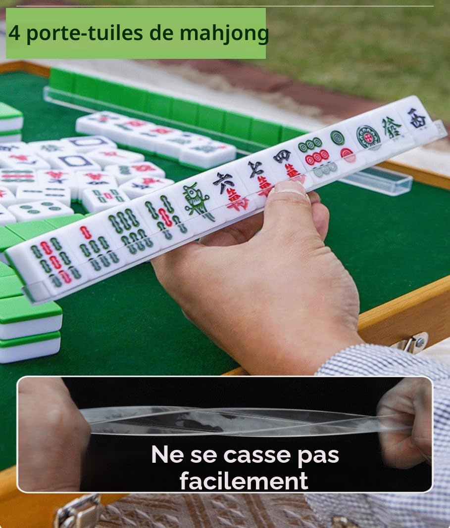 Lot de 144 pions Majong chinois traditionnel de 24 mm pour le voyage, avec boîte, kit de mah jongg avec racks et dés (24 x 16 x 12 mm)