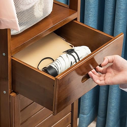 Miniatura 3 de Moderno soporte para ropa, árbol de abrigo en bambú, con riel de ropa y casillero, armario de pie, fácil de montar, 50.0 x 14.6 x 66.9 in