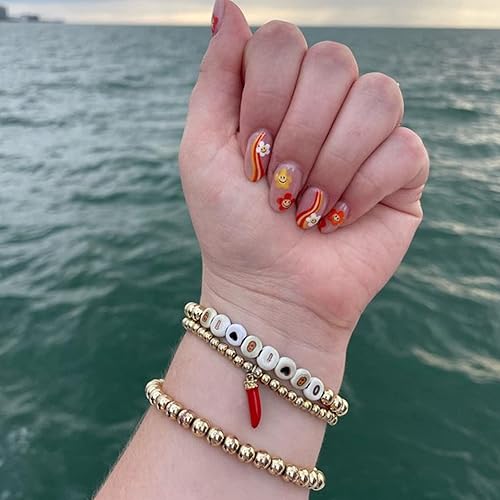 Miniatura 7 de MOROTOLE Juego de 5 pulseras chapadas en oro de 14 quilates para mujeres y hombres, ajustables, hipoalergénicas, apilables, elásticas, cubanas