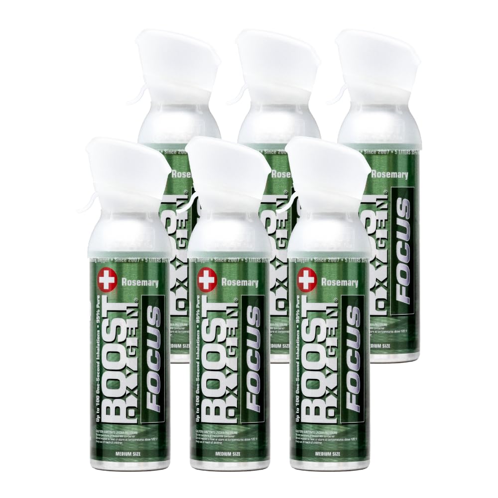 Boost Oxygen Medium Focus Rosemary Aroma 5 Liter Canister | All-Natural Resiratory Support for Aerobic Recovery, Altitude, Performance and Health (6 Pack)