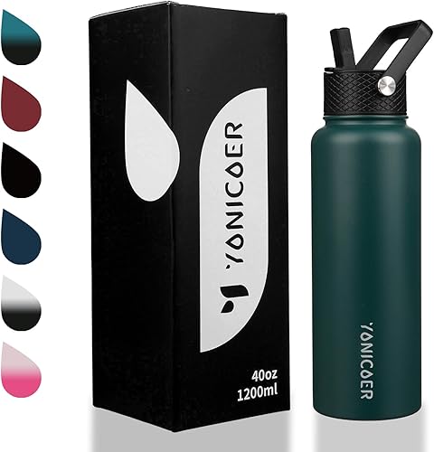 Miniatura 7 de Botella de agua aislada de 40 onzas, acero inoxidable al vacío de triple pared (apta para lavavajillas), a prueba de fugas y sin BPA, jarra frasco