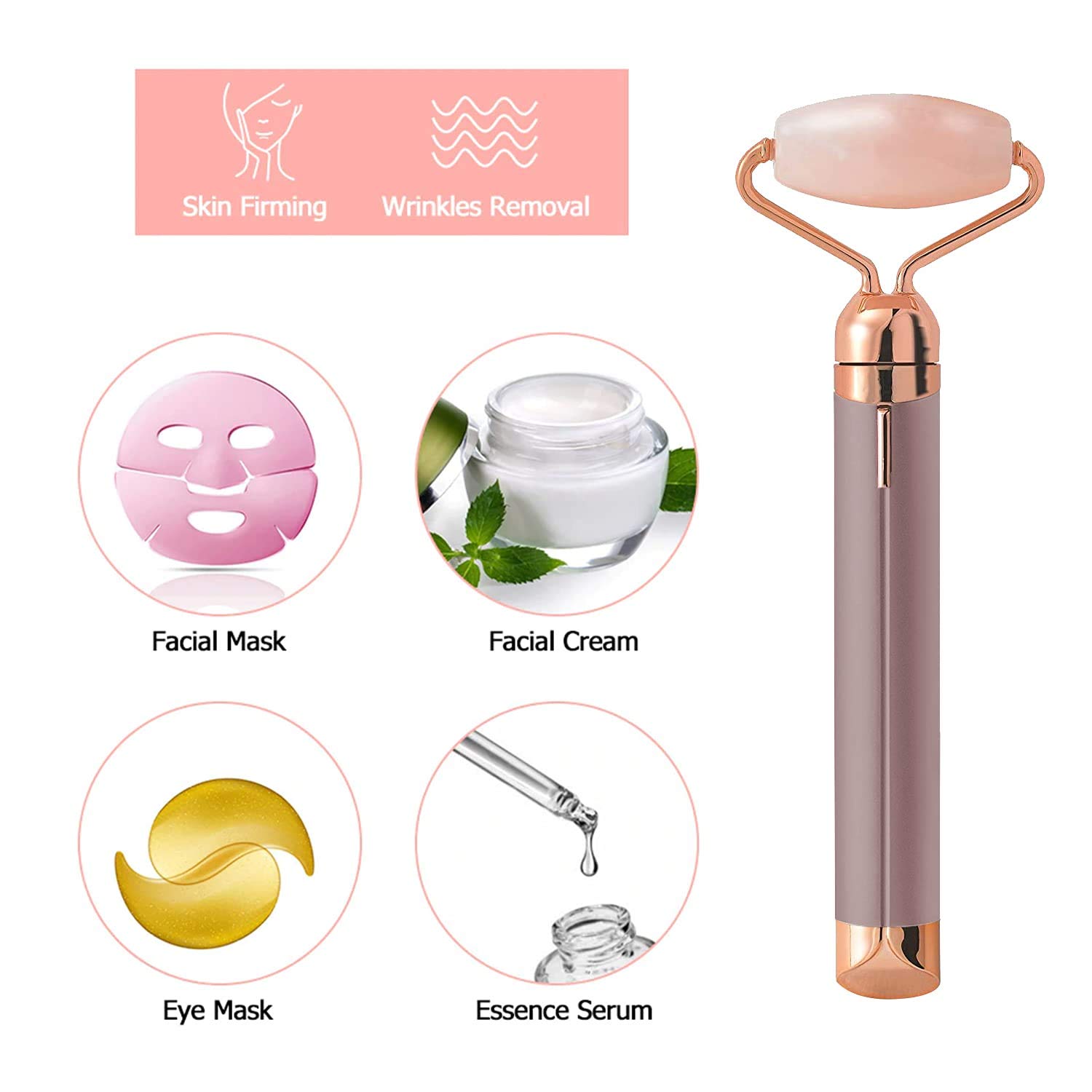 ORILEY 2 in 1 Rose Quartz Jade Roller Micro Vibrating Facial Roller Massager with Extra Eye Stone Handheld Electric Flawless Beauty Bar Skin Care Tool for Face Lift Anti-Wrinkles, Anti-Aging - Image 8 thumbnail