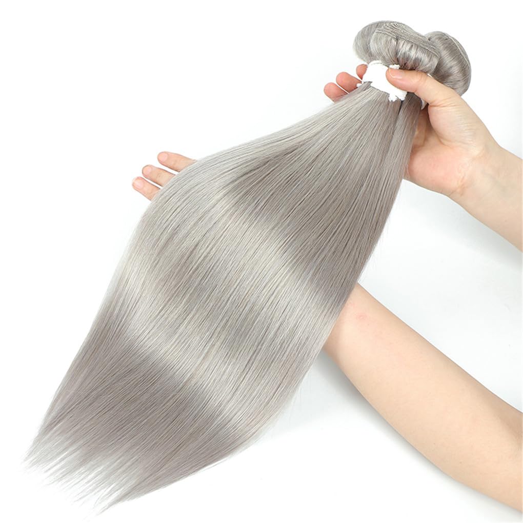 Tissage En Lot Brésilien Naturel Remy Lisse Gris Argenté, Extension De Cheveux, 8 À 26 Pouces, Lots De 1/3/4 Pièces