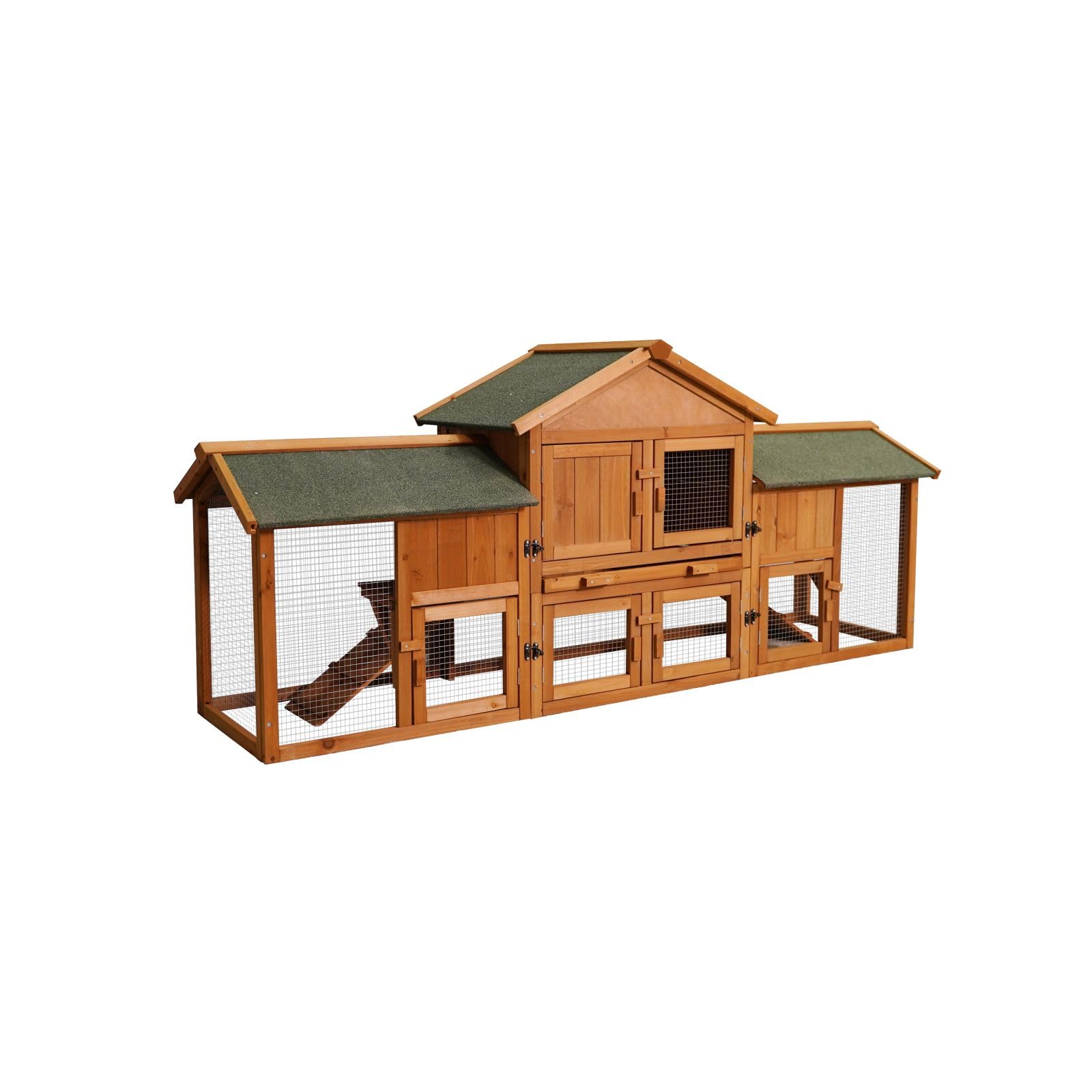 Large Chicken Coop, Wooden Chicken Coop with Waterproof Roof and Ramp Play Multi-Level Rabbit Cage for Outdoor Garden Backyard Brown One Size