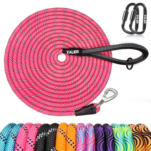 ZALER Long Dog Leash 50 feet 30ft 20ft 15ft 10ft Dog Training Lead Heavy Duty Reflective Check Cord Recall Leash for Dogs Training Playing Camping or Backyard (10FT Pink)