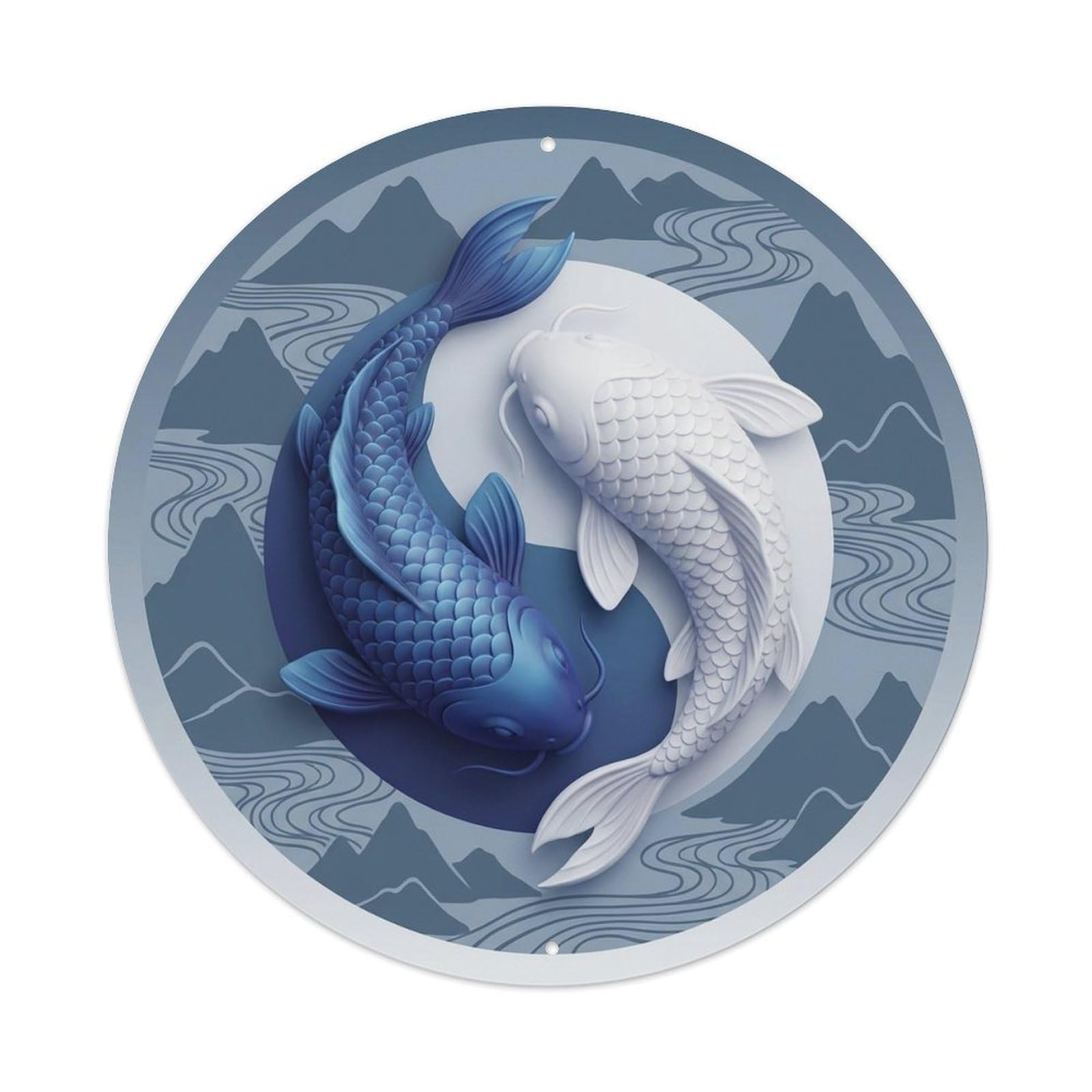 Japanese Koi Symbol Stream Yin Yang Energy Metal Tin Sign Plaque Wall Decor for Cafe, Man Cave, Club Bar, Office, Home Garden Round Metal Poster 8x8Inch
