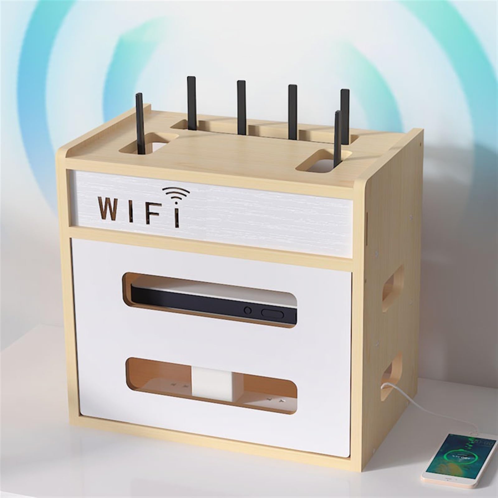 Caja Organizadora Cables Caja de almacenamiento de enrutador wifi inalámbrico, decodificador de gato ligero, mueble de TV de madera, colocación de objetos, estante, artefacto, cable enchufable Cajas d