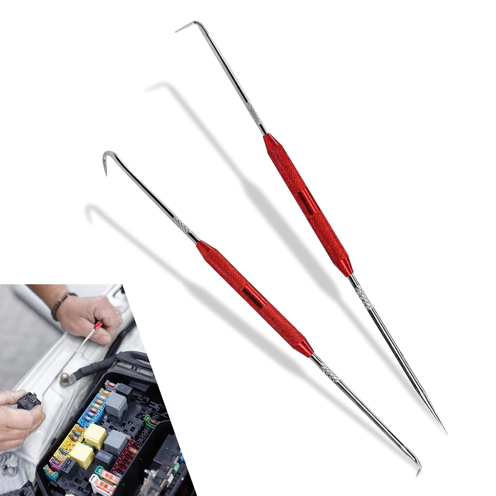 Polcatay 2 PCS Hook and Pick Set Puller Remover, Precision Hook and Pick Set, Car Oil Seal/O-Ring Seal Gasket Pick Tool Set, Oil Seal Screwdriver Hook Set for Most Cars (Red)