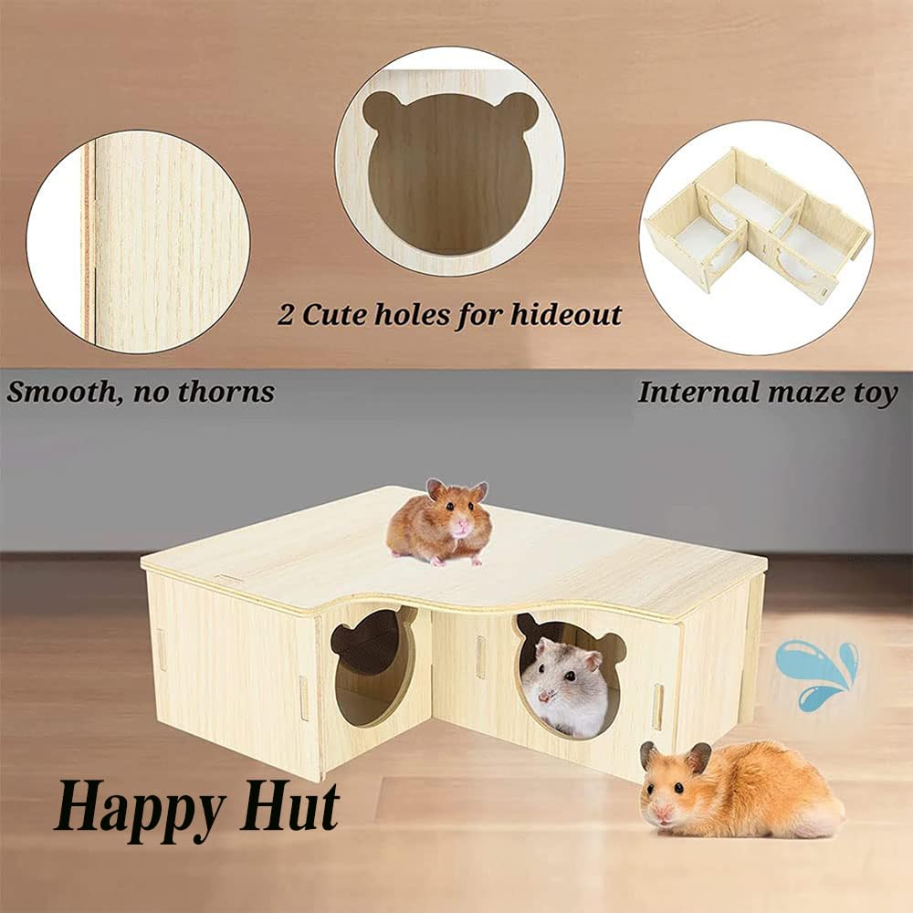Maison d'angle pour Hamsters Maison en Bois pour Hamsters Cage pour Hamsters Cachette d'angle pour Gerbils-Chinchilla-cochons d'Inde Petits Animaux nichent