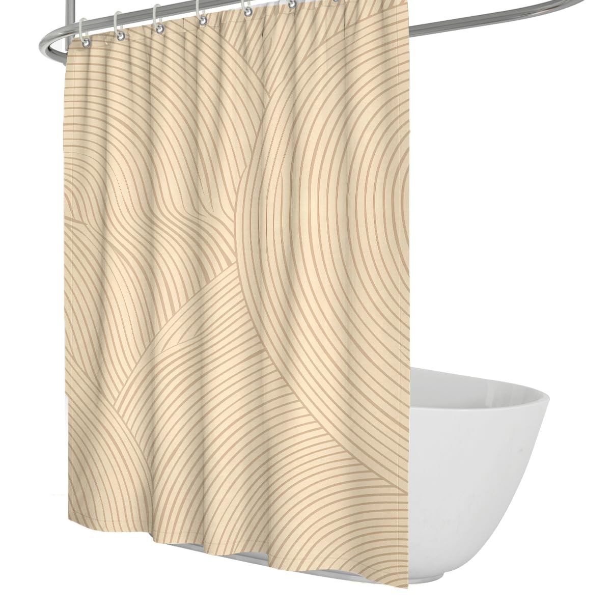 Uiringart Shower Curtains Beige Abstract Geometric Arch Shower Curtain W180xl200cm Nordic Minimalist Anti Mould Waterproof Bathroom Shower Screen Bath Decoration With Hook