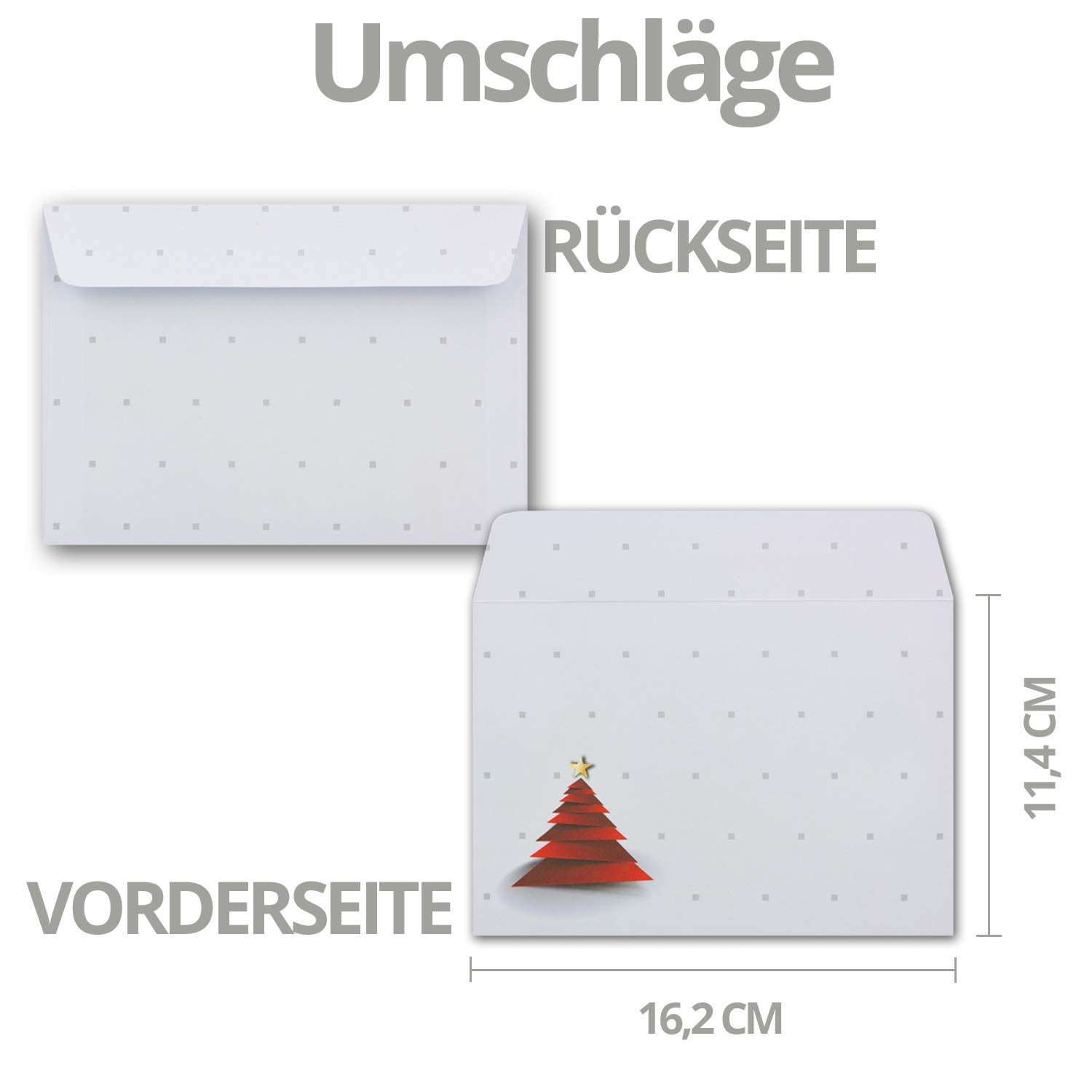 NEUSER PAPIER 150x Weihnachtskarten-Set DIN A6 in Weiß mit rotem Design Weihnachtsbaum - Faltkarten mit passenden Umschlägen - Weihnachtsgrüße für Firmen und Privat
