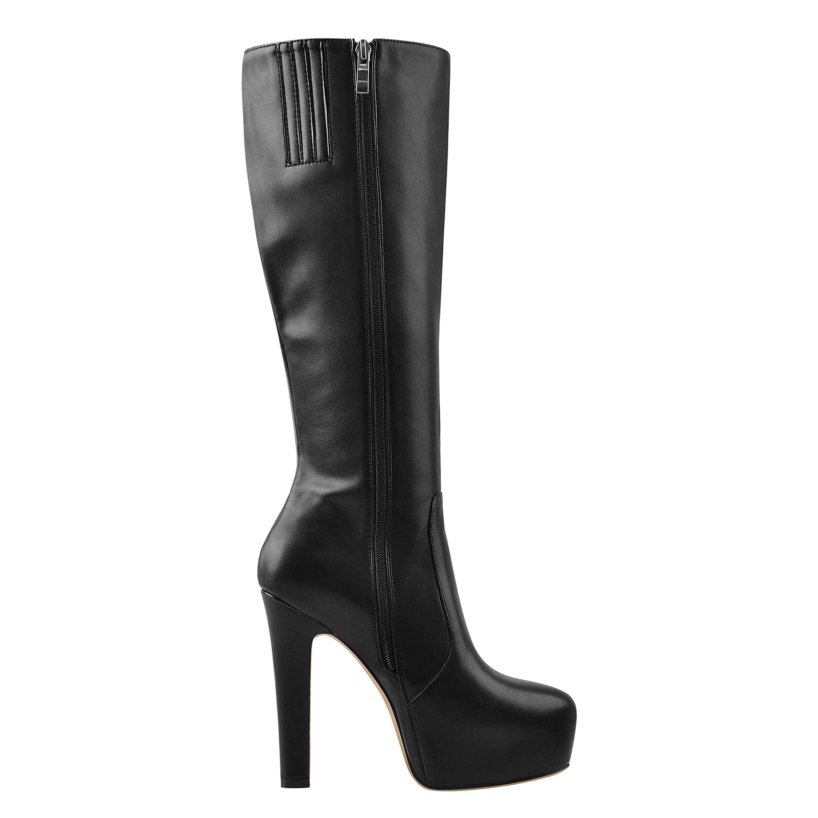 MissHeel Botas de plataforma Botas largas Tacón bloque Punta redonda Tacones altos