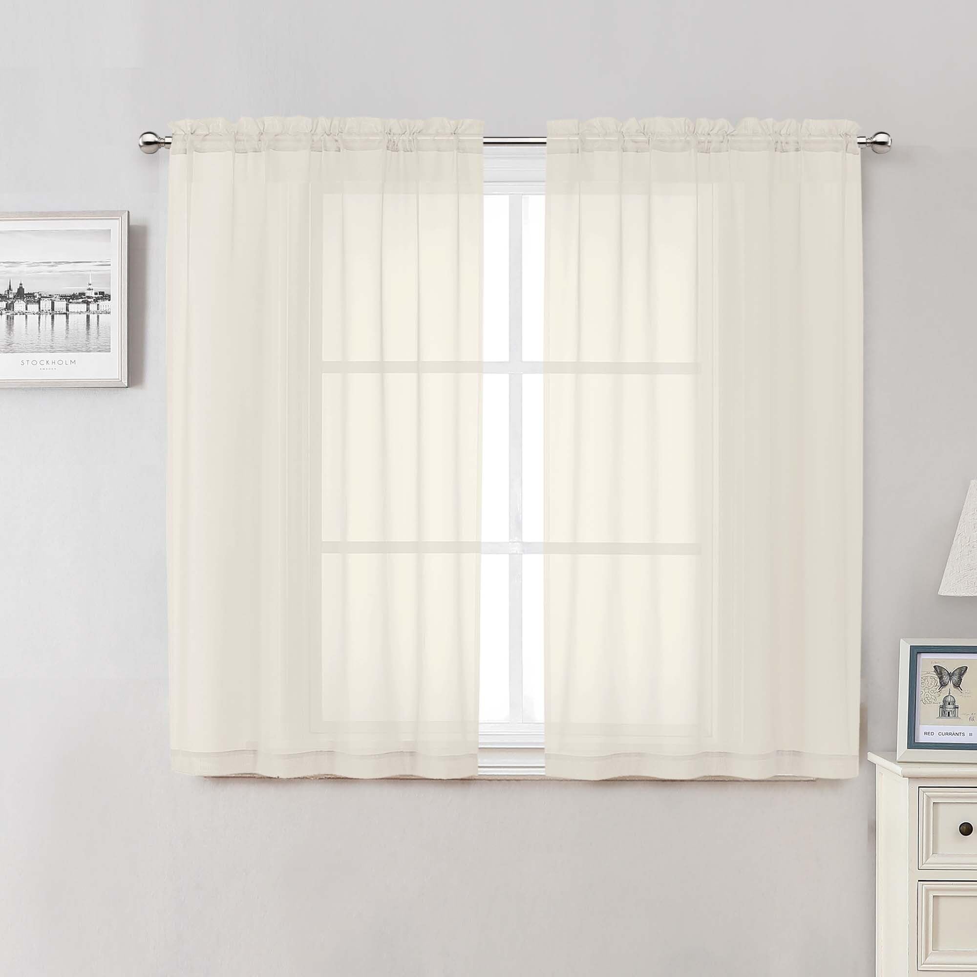 Photo 1 of Lecloud Cream Sheer Curtains 50 Inch Length 2 Pcs, Rod Pocket Light Filtering Voile Rustic Farmhouse Bedroom Curtains, Airy Solid Window Drapes for Bathroom Basement, Each Panel 42" W x 50" L