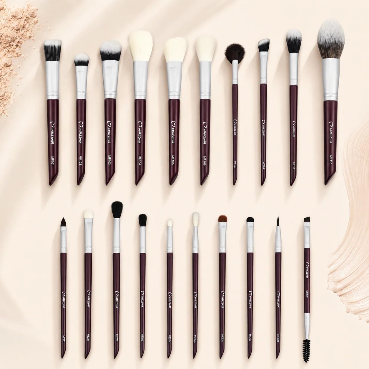 Makezmia Face Edit - Set di 20 pennelli per fondotinta, correttore, illuminante e sfumatura, pennelli da donna, set di pennelli per truccatori