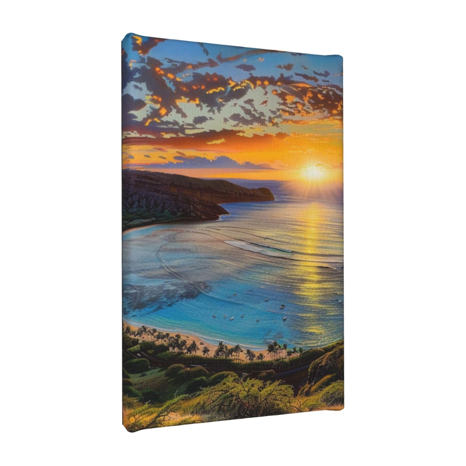 YKLJG Sunrise Over Hanauma Bay Oahu Hawaii Printed Wall Art Canvas Painting 20x30 CM Wooden Framed Picture Painting Artwork Prints for Bedroom Kitchen Home Office Decor