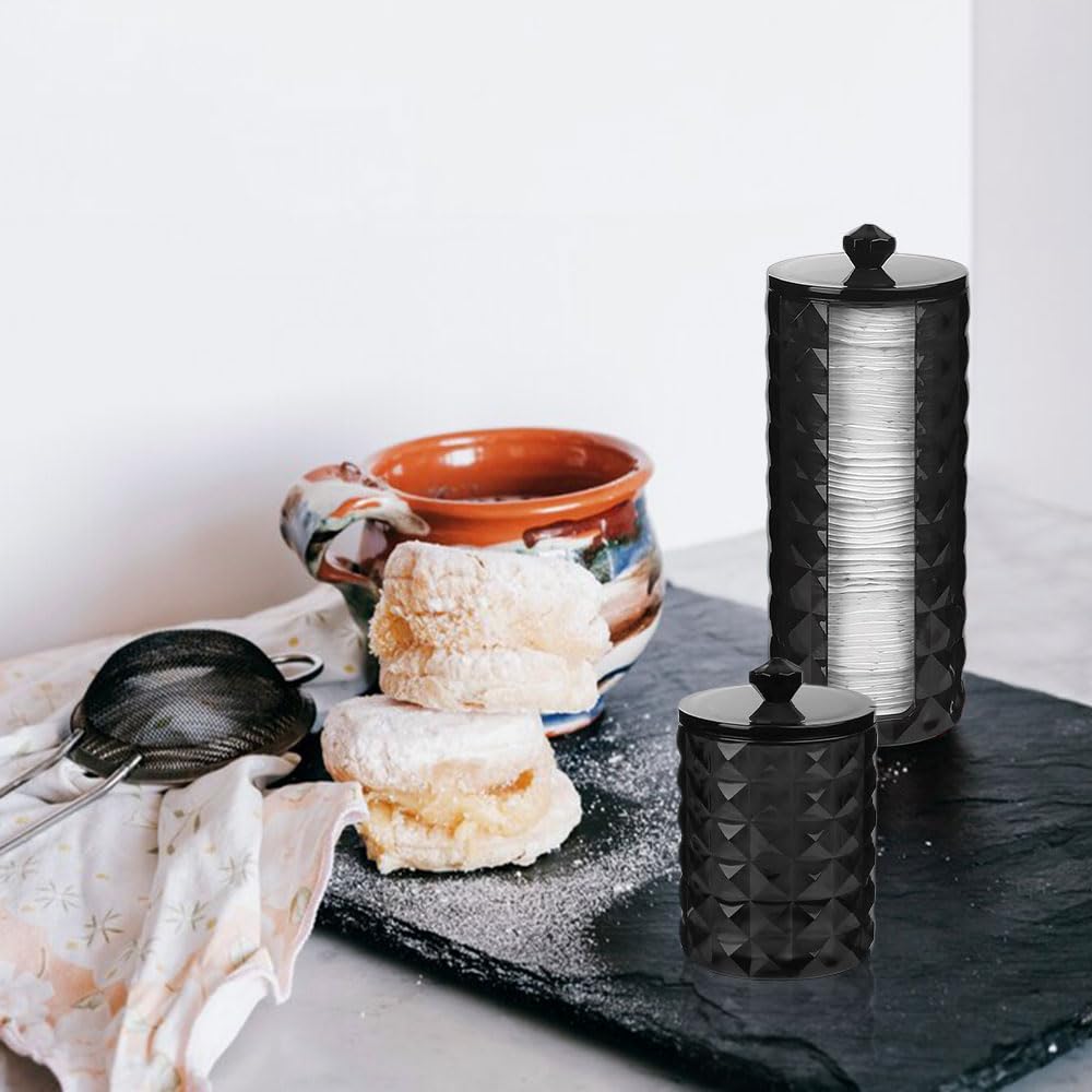 Porta Dischetti Cotone E Cotton Fioc - 2 Pezzi, Materiale PS, Coperchio In Legno, Antipolvere, Per Bagno