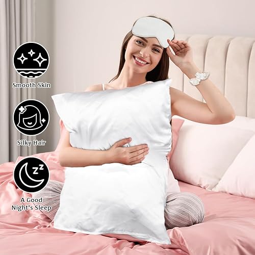 Miniatura 5 de AUAUY Paquete de 2 fundas de almohada de seda satinada, 15.75 x 31.50 pulgadas, fundas de almohada de seda para cabello y piel con 2 bandas