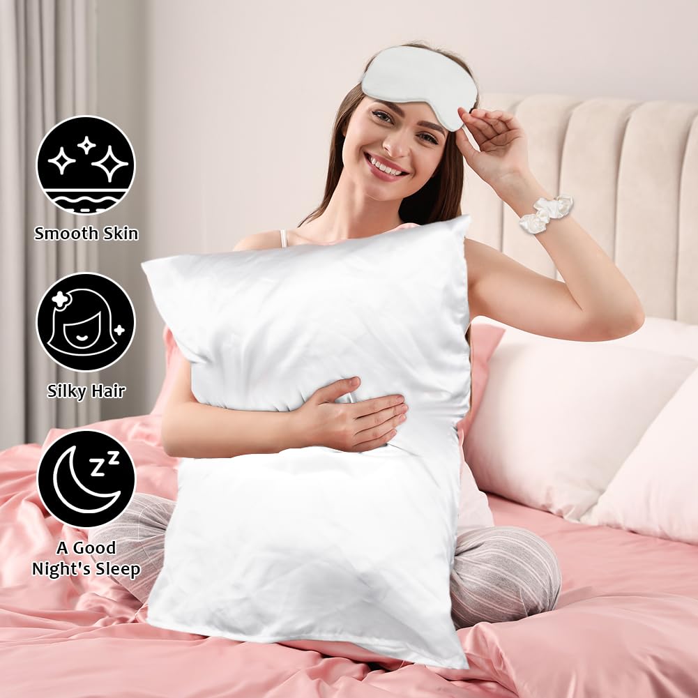 Set di 2 Federe Cuscini Raso 40 x 80 cm Bianco, Federa Cuscino Letto