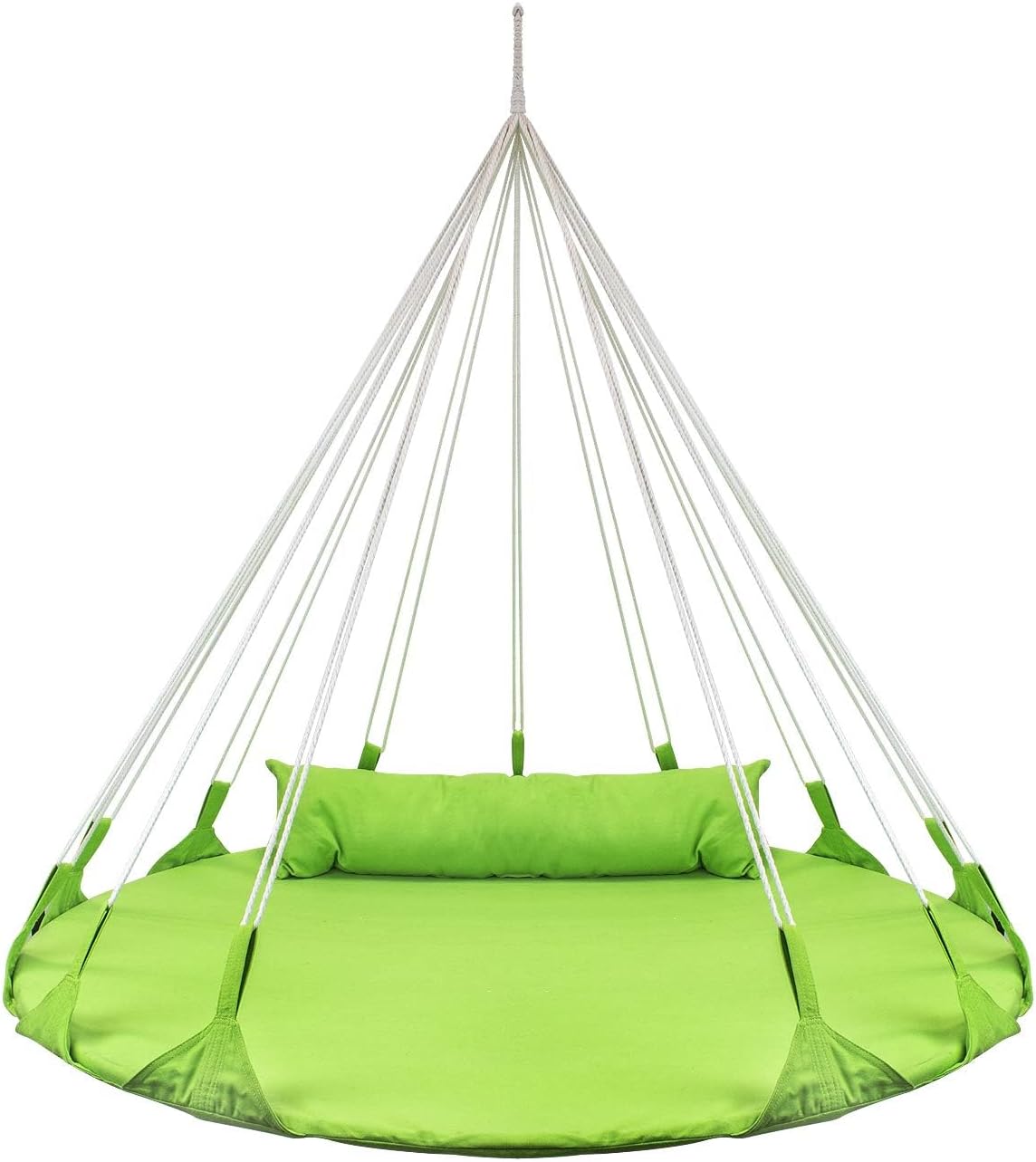 Sorbus 56″ Stylish Hanging Swing Nest – Premium Cotton Double Hammock Daybed Saucer Swing Lounger – 264lbs Spinner Swing w/Pillow – Easy Setup Sturdy Tree Swing – for Indoor/Outdoor, Travel – Green