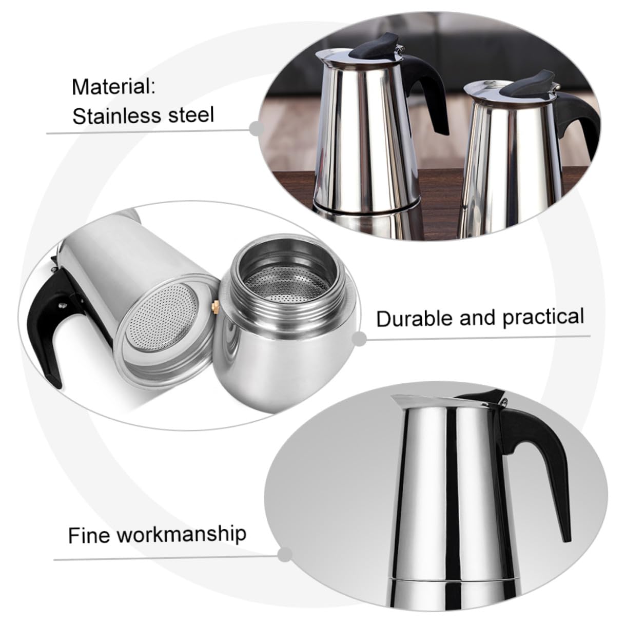 LIFKOME Edelstahl Kaffeekanne Herd Kaffeebereiter mit Sicherheitsventil 600ml für Zuhause und Büro